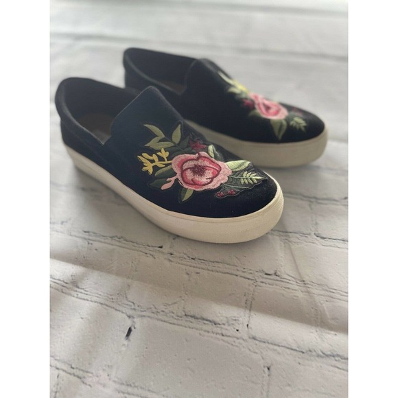Steve Madden Garcie Floral Platform Shoes Sz 9Black Embroidered Slides - Picture 2 of 9